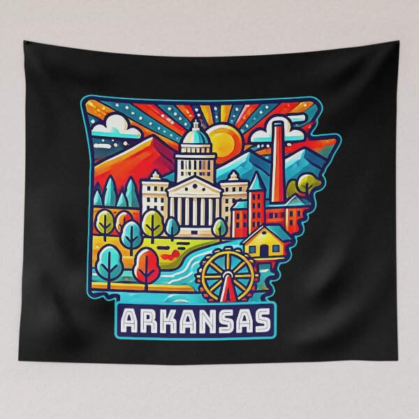 Item preview, Arkansas State Map USA Skyline and Landmarks Illustration- travel souvenir art designed and sold by Unitepeople.