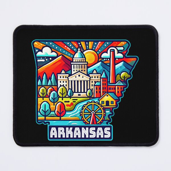 Item preview, Arkansas State Map USA Skyline and Landmarks Illustration- travel souvenir art designed and sold by Unitepeople.