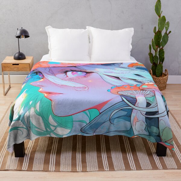 Item preview, Vibrant Colorful Mushroom Fantasy Anime Girl designed and sold by bubblegoth.