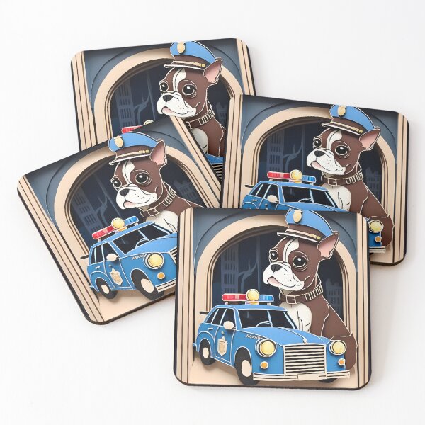 Item preview, Fearless Crime Fighting Police Boston Terriers designed and sold by Hall-O-Gram.