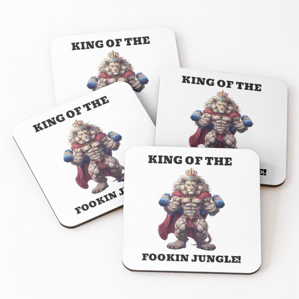 Item preview, KING OF THE FOOKIN JUNGLE - Huge Muscles Crowned Lion - Black Lettering designed and sold by Primal Pump Co LTD.