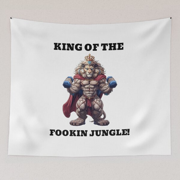 Item preview, KING OF THE FOOKIN JUNGLE - Huge Muscles Crowned Lion - Black Lettering designed and sold by Primal Pump Co LTD.