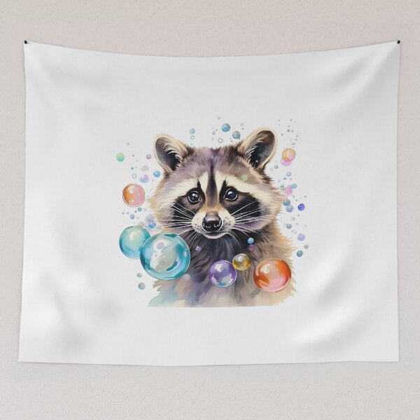 Item preview, Watercolor Raccoon with Bubbles, Whimsical Art designed and sold by Eamornia.