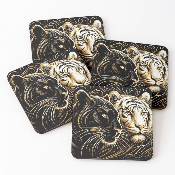 Item preview, Black panther and White Tiger Portrait Illustration  designed and sold by ZulryLifestyles.