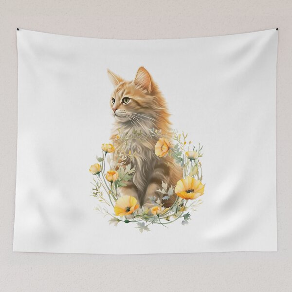 Item preview, Yellow Flowers Cat designed and sold by HappyLifeCreate.