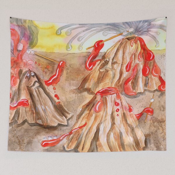 Item preview, Three volcanos toasting marshmallows over themselves designed and sold by Avril E Jean.
