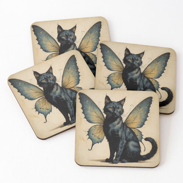 Item preview, Vintage Black Cat Fairy Portrait designed and sold by HecatesDelights.