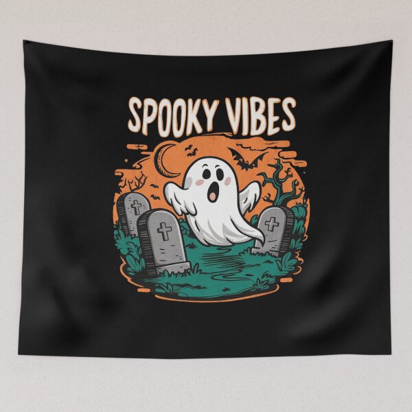 Aperçu de l'œuvre Spooky Vibes Halloween Ghost Cartoon Cimetière créée et vendue par Hananiah Merch.