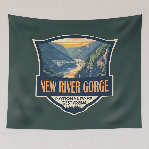 Item preview, New River Gorge National Park Illustration Retro Badge designed and sold by KrisSidDesigns.
