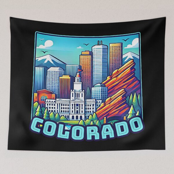Item preview, Colorado State Map USA Skyline and Landmarks Illustration- travel souvenir art designed and sold by Unitepeople.