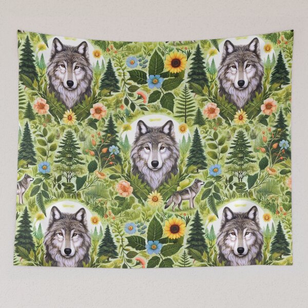 Item preview, Bright Summer Woodland Grey Wolf Pattern designed and sold by CritterManiaUK.