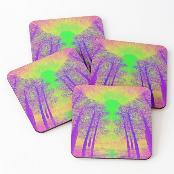 Item preview, Festival atmosphere - psychedelic forest, bathed in sea and setting sun - shades of magenta, yellow and green. designed and sold by My-fake-places.
