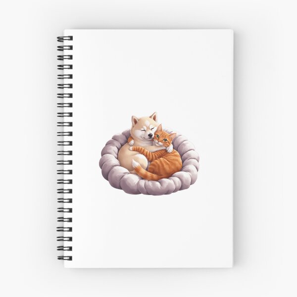 Item preview, Orange Cat with his love Shiba dog hugging each other on the fluffy bed designed and sold by Smht1928.