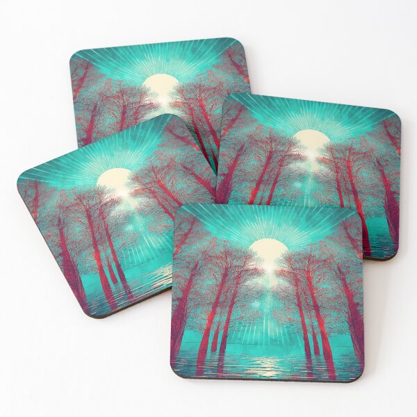 Item preview, Festival atmosphere - psychedelic forest, bathed in sea and setting sun - shades of blue and red. designed and sold by My-fake-places.