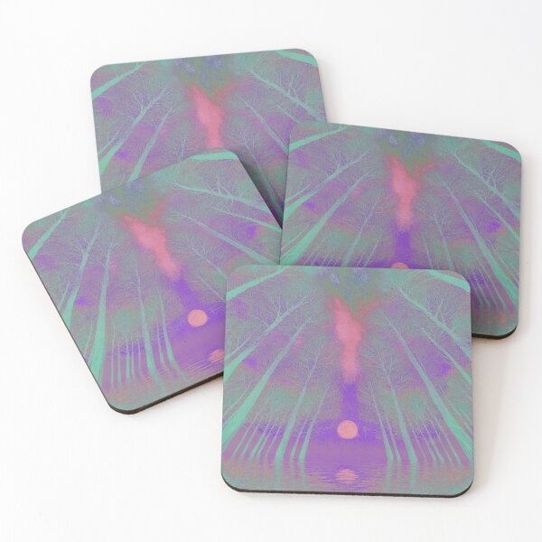Item preview, Festival atmosphere - psychedelic forest, bathed in sea and setting sun - shades of blue and pastel violet. designed and sold by My-fake-places.