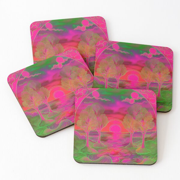 Item preview, Festival atmosphere - psychedelic forest, bathed in sea and setting sun - shades of magenta, red and green. designed and sold by My-fake-places.