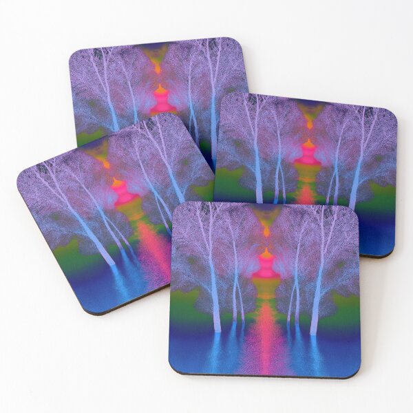Item preview, Festival atmosphere - psychedelic forest, bathed in sea and setting sun - shades of navy blue, magenta  and purple. designed and sold by My-fake-places.