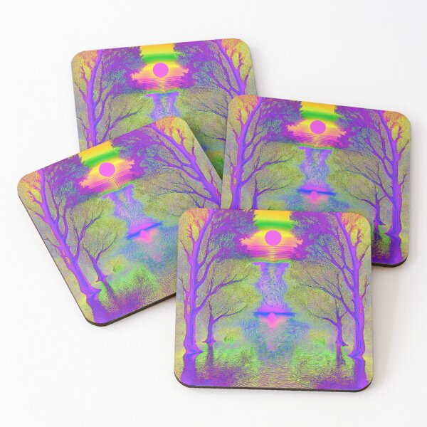 Item preview, Festival atmosphere - psychedelic forest, bathed in sea and setting sun - shades of magenta, yellow and green. designed and sold by My-fake-places.