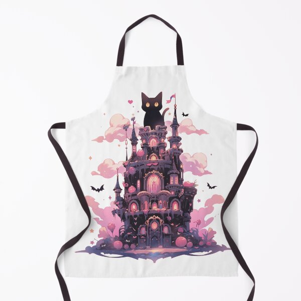 Item preview, Black cat and magical spooky castle designed and sold by WoollenLlama.