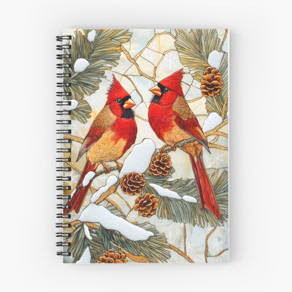 Item preview, Couple of  Red Cardinals Perched on Snow Covered Branch Stained Glass designed and sold by MargaretWiktor.