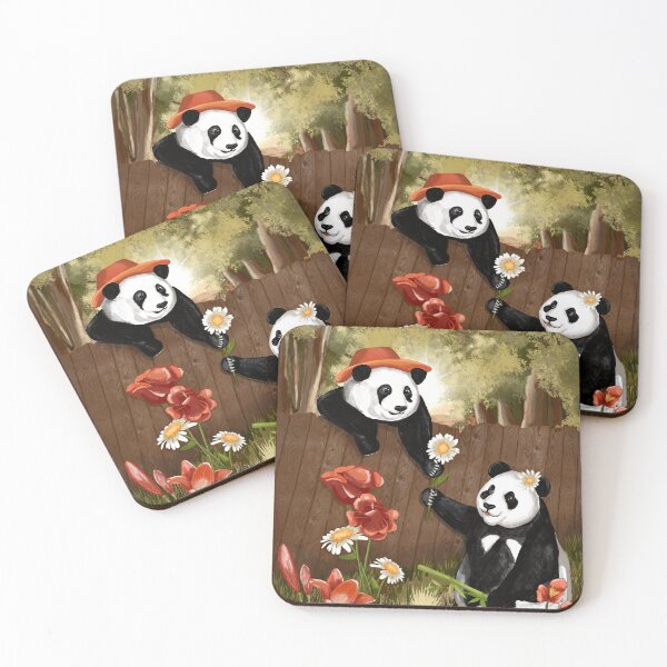 Item preview, Adorable Pandas Exchanging Flowers: A Heartwarming Moment Captured designed and sold by Pandositive.