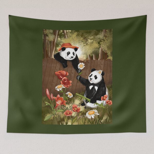 Item preview, Adorable Pandas Exchanging Flowers: A Heartwarming Moment Captured designed and sold by Pandositive.