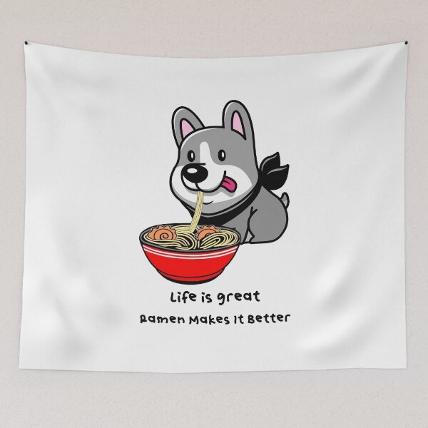 Item preview, Dog Eating Ramen Noodles designed and sold by Sartoris Art.