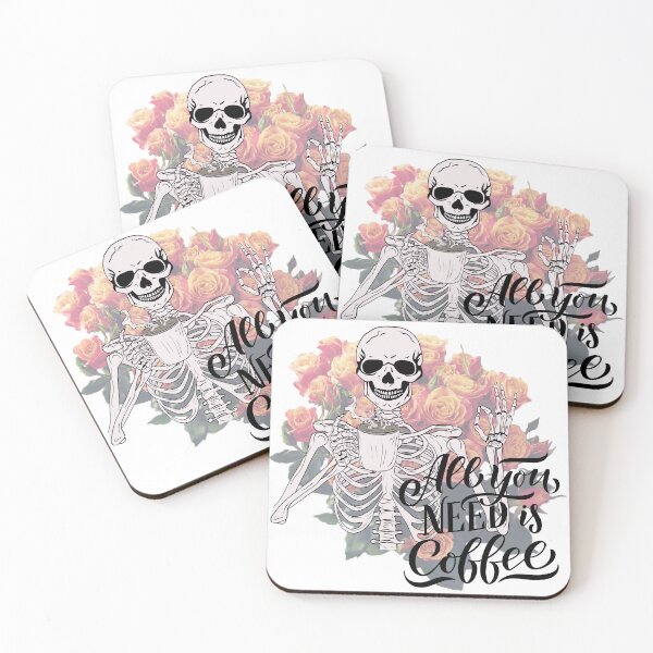 Item preview, Skull Skeleton Flowers All You Need is Coffee designed and sold by WildWoodlandWitch.