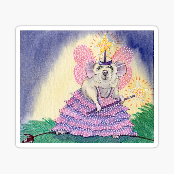 Item preview, Mouse fairy with star wand, in a pink sparkly dress designed and sold by SusanAlisonArt.
