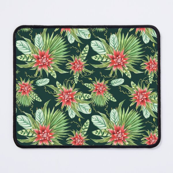 Item preview, Tropic red flowers and green leaves, summer exotic Hawaiian pattern Watercolor hand drawn designed and sold by BartolArt.