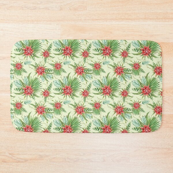Item preview, Tropic red flowers and green leaves, summer exotic Hawaiian pattern Watercolor hand drawn designed and sold by BartolArt.