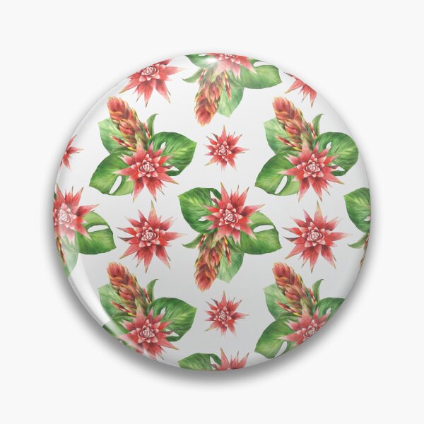 Item preview, Tropic bromeliad red flowers and green leaves. Summer pattern. Watercolor hand drawn designed and sold by BartolArt.