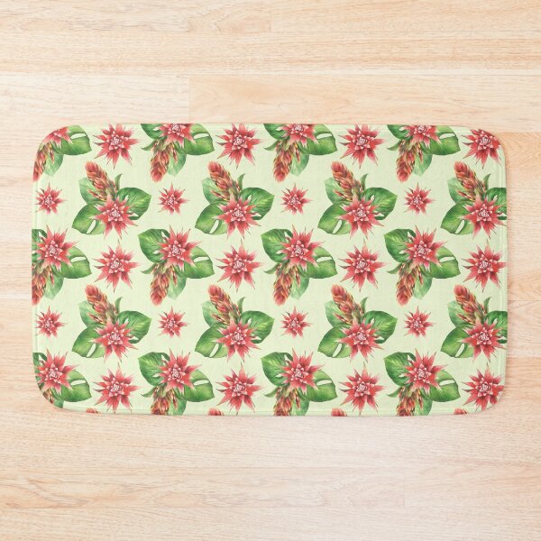 Item preview, Tropic bromeliad red flowers and green leaves. Summer pattern. Watercolor hand drawn designed and sold by BartolArt.
