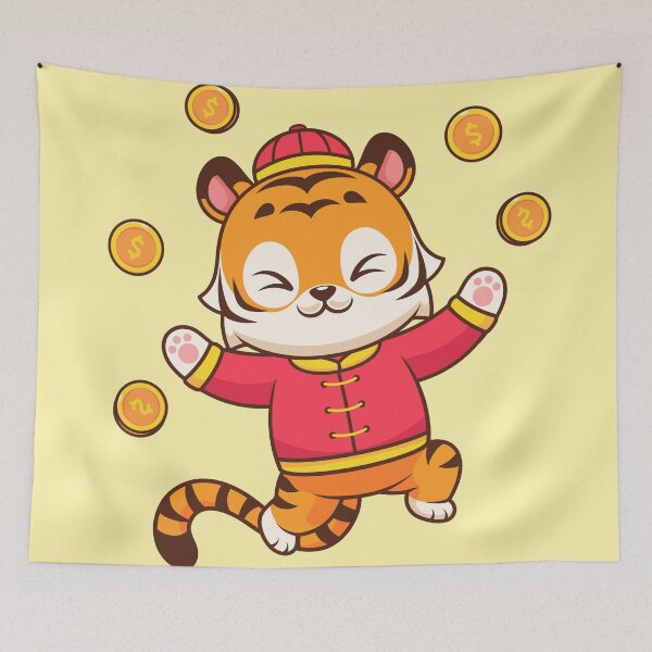Item preview, Cute Chinese Tiger Holding Gold Coin Cartoon Vector Icon Illustration designed and sold by hjian8219.