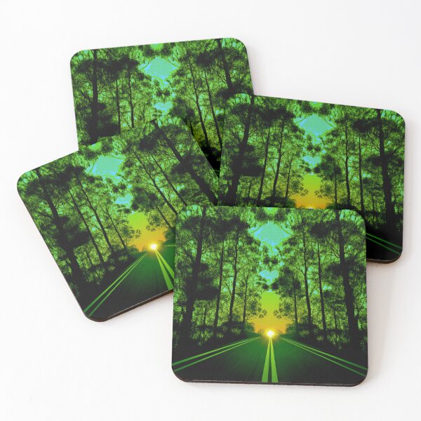 Item preview, Festival atmosphere - a psychedelic path through the forest, bathed in the setting sun - shades of green and black. designed and sold by My-fake-places.