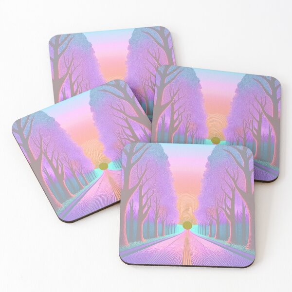 Item preview, Festival atmosphere - a psychedelic path through the forest, bathed in the setting sun - shades of pastel pink, violet, blue and orange. designed and sold by My-fake-places.