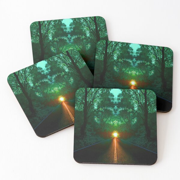 Item preview, Festival atmosphere - a psychedelic path through the forest, bathed in the setting sun - shades of green and black. designed and sold by My-fake-places.