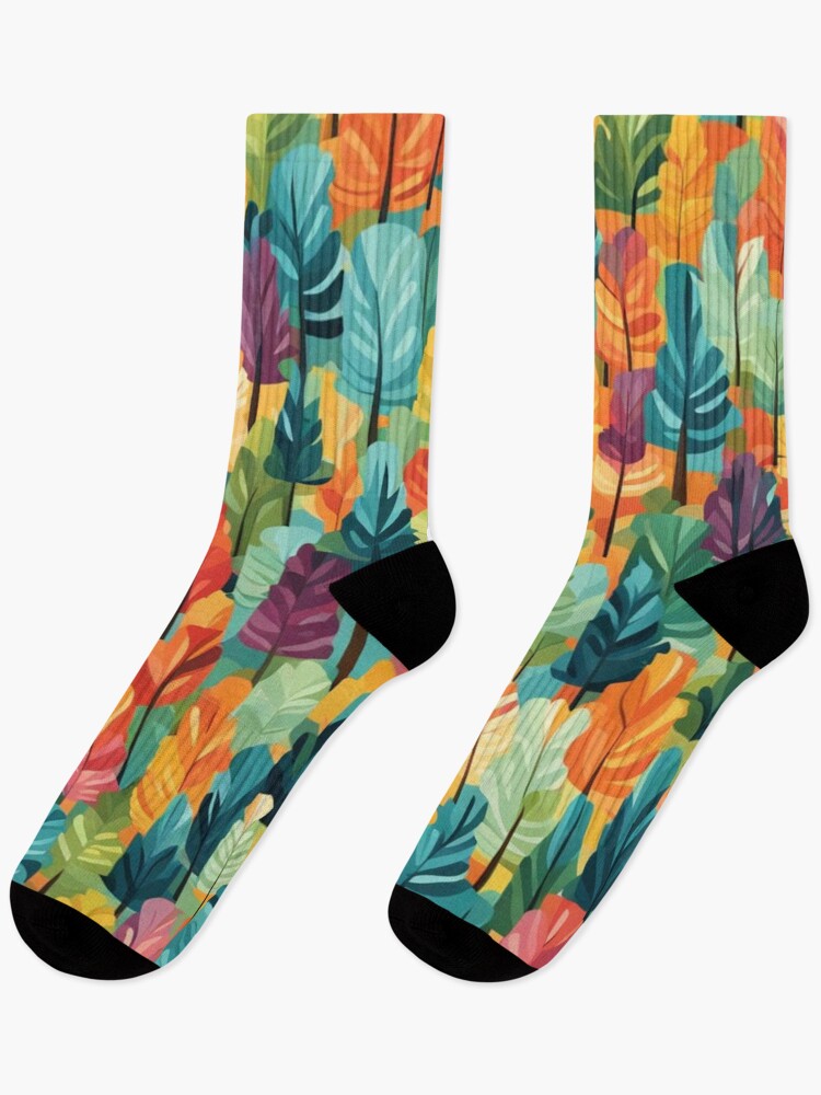 Thumbnail 1 of 5, Socks, Abstract Colorful Forest Pattern designed and sold by calibrit.
