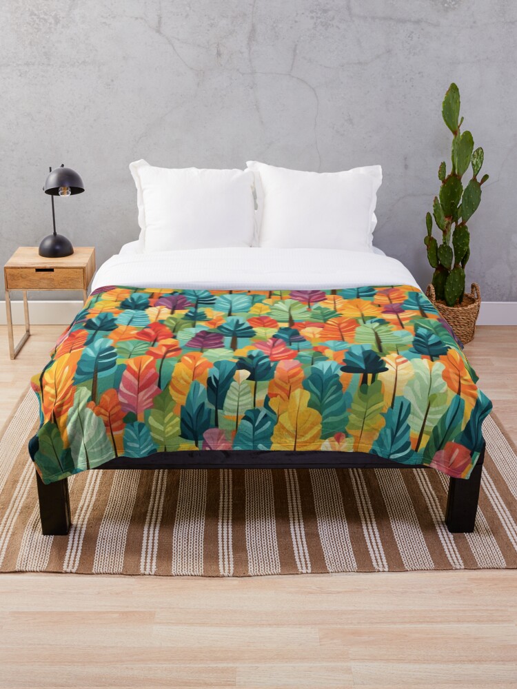 Thumbnail 1 of 6, Throw Blanket, Abstract Colorful Forest Pattern designed and sold by calibrit.