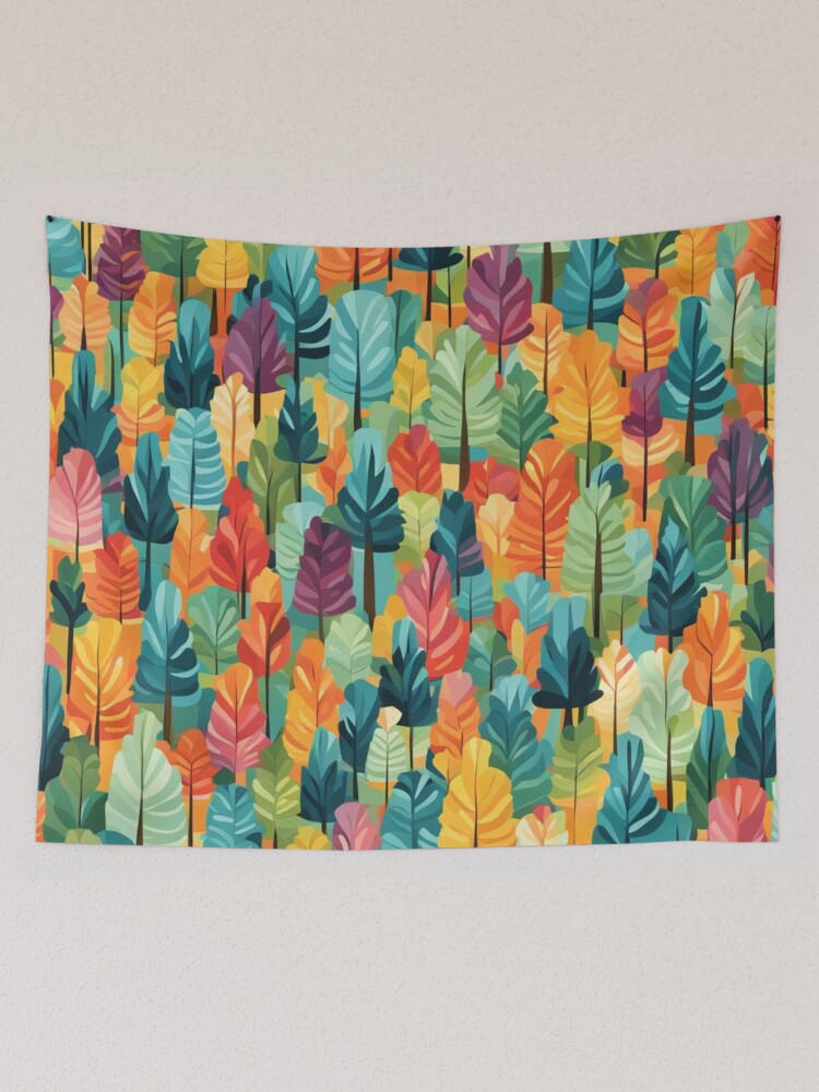 Thumbnail 2 of 3, Tapestry, Abstract Colorful Forest Pattern designed and sold by calibrit.