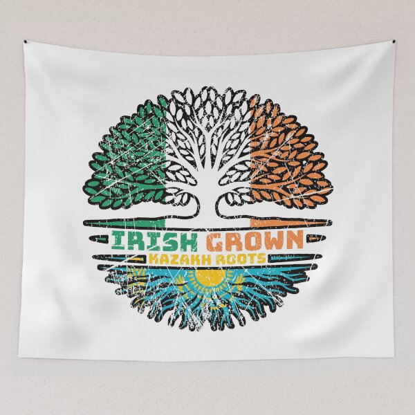 Item preview, Kazakhstan Kazakh Irish Ireland Tree Roots Flag designed and sold by FlagX.