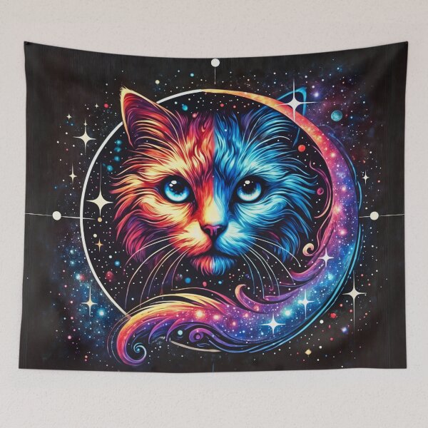 Item preview, Mystical Cosmic Galaxy Cat - Vibrant Space Art designed and sold by CritterManiaUK.