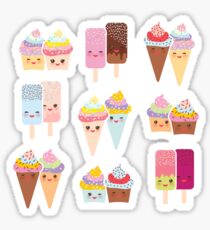 Kawaii cupcakes, ice cream in waffle cones, ice lolly Sticker