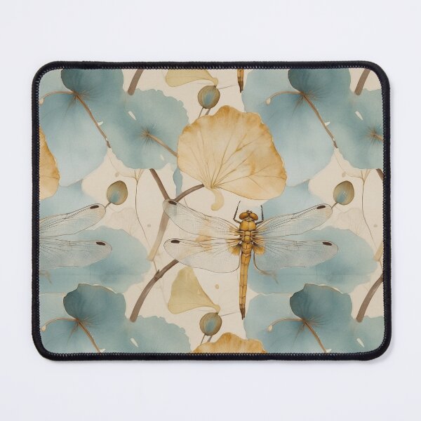 Item preview, Ginkgo and dragonfly seamless pattern tile designed and sold by Joy-Life-Repeat.