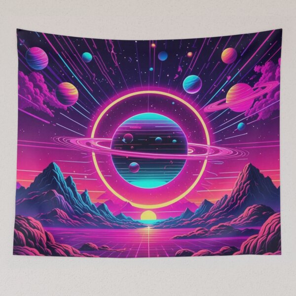 Aperçu de l'œuvre Planète Synthwave créée et vendue par Travelcases.
