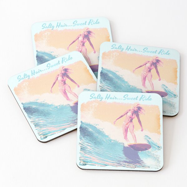 Item preview, Salty Hair...Sweet Ride - Vintage 60s Surf Design with Blonde Surfer Girl and Distressed Pastel Look designed and sold by YardWest.