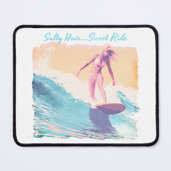 Item preview, Salty Hair...Sweet Ride - Vintage 60s Surf Design with Blonde Surfer Girl and Distressed Pastel Look designed and sold by YardWest.
