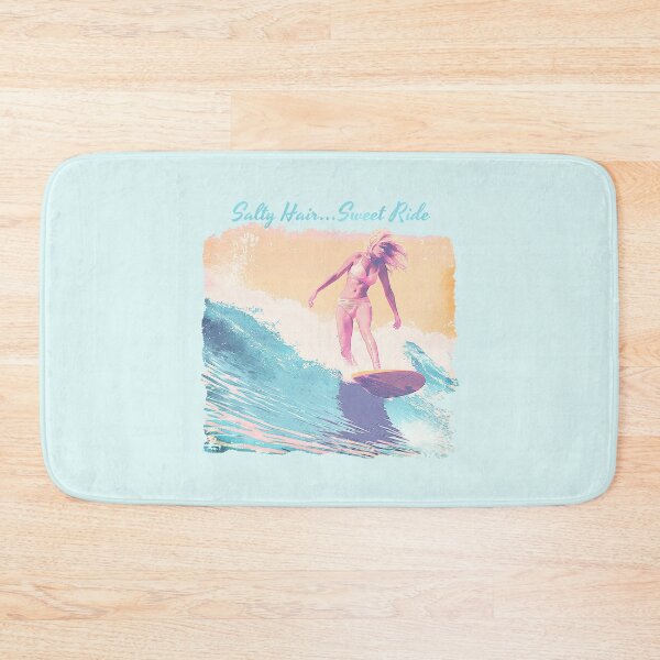 Item preview, Salty Hair...Sweet Ride - Vintage 60s Surf Design with Blonde Surfer Girl and Distressed Pastel Look designed and sold by YardWest.