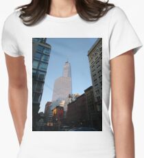 #Happiness, #Building, #Skyscraper, #NewYork, #Manhattan, #Street, #Pedestrians, #Cars, #Towers, #morning, #trees, #subway, #station, #Spring, #flowers, #Brooklyn  Women's Fitted T-Shirt