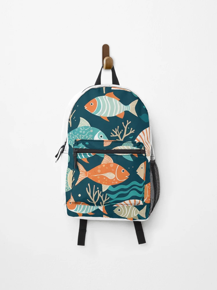 Thumbnail 1 of 3, Backpack, Vibrant Fish Pattern designed and sold by Pixevol.